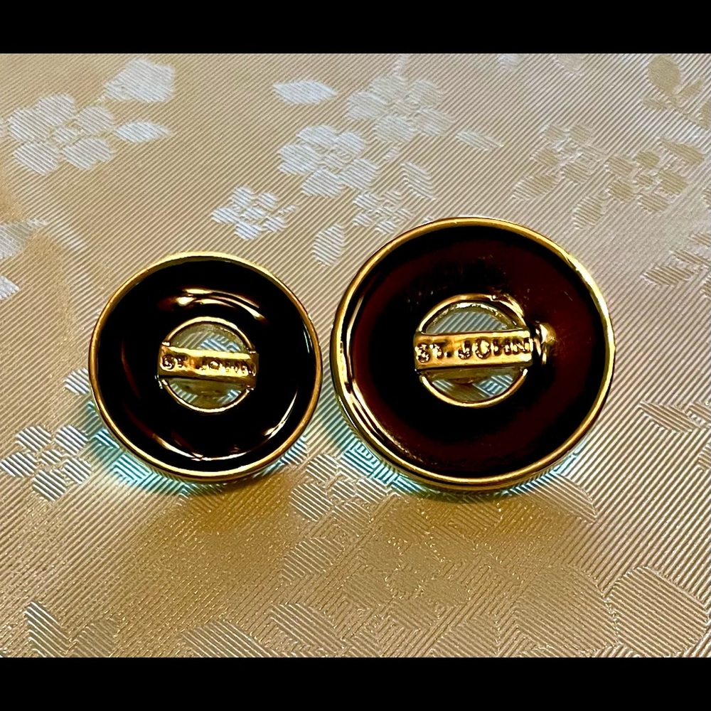Pair of Gorgeous St. John Replacement Shank Button~Gold Tone with Black Enamel**
